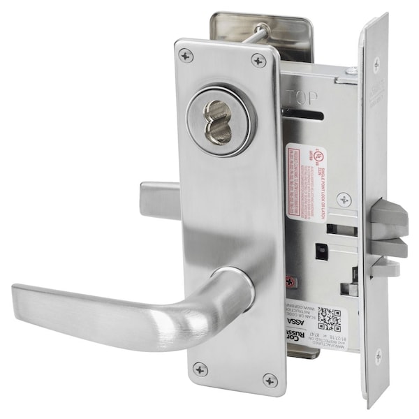 Classroom Mortise Lock, CS Lever, N Escutcheon, 6-Pin LFIC Less Core, Satin Chrome